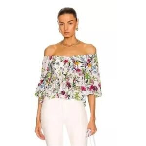 L'AGENCE Elena Floral Off Shoulder Top Silk White Size XS Blouse Revolve